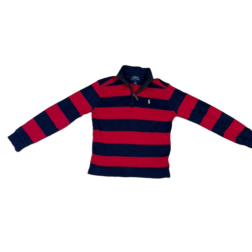 Polo Ralph Lauren Sweater Kids 5 Red Striped 1/4 Zip Mock Neck Logo Pullover